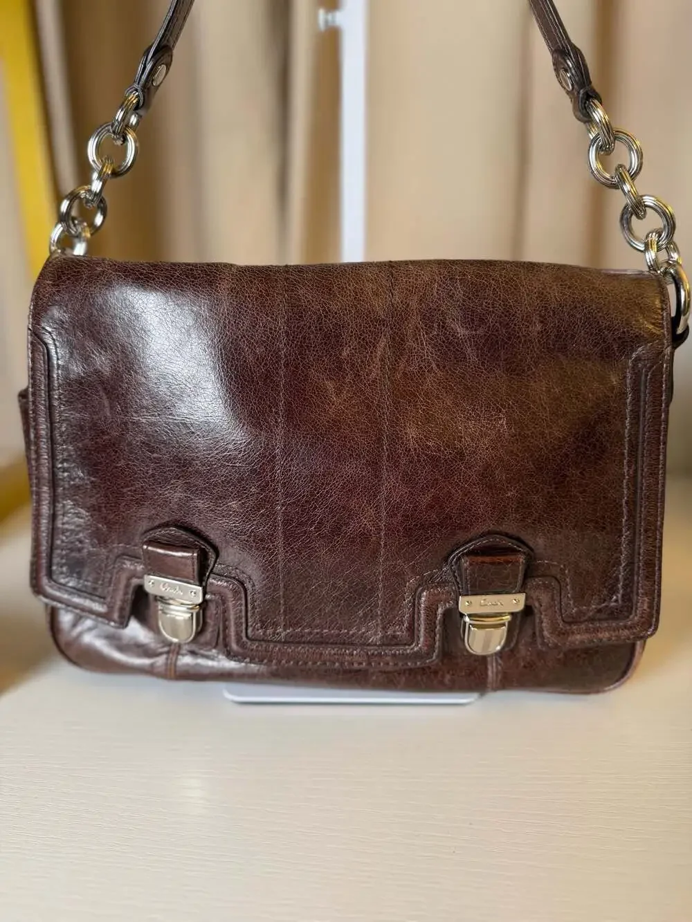 Coach 17925 Pop Leather Pushlock Flap Shoulder Bag Mahogany